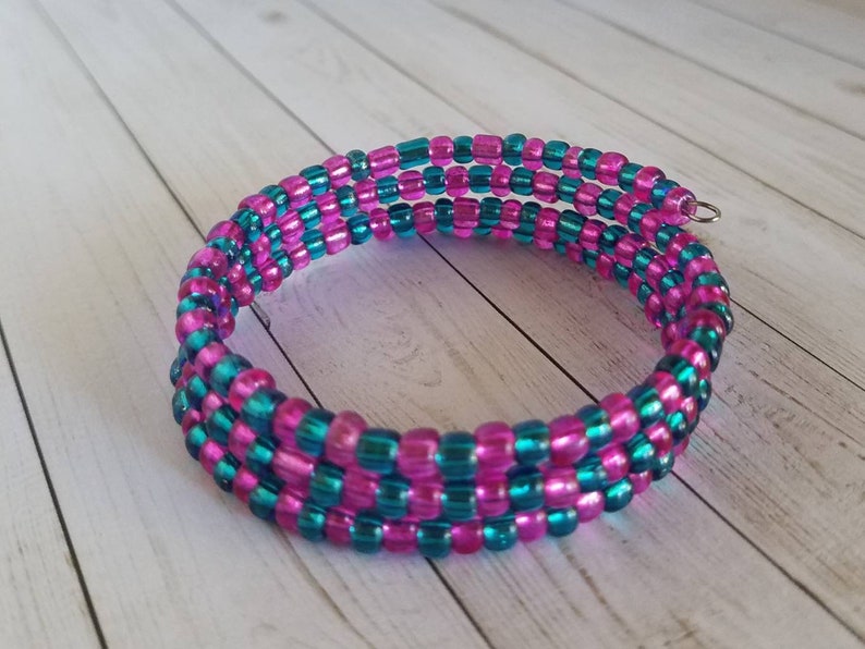 Hot Pink and Turquoise Memory Wire Bracelet Hot Pink Etsy