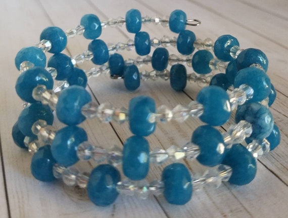 Turquoise Memory Wire Bracelet Blue Bracelet Crystal | Etsy