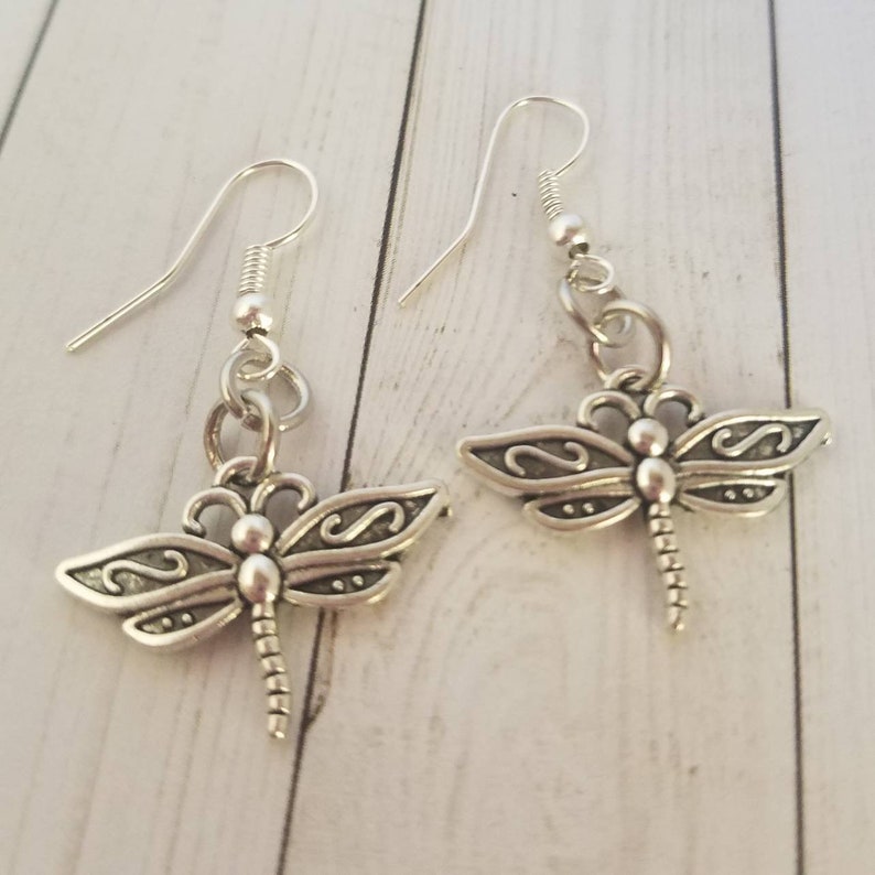Silver Dragonfly Earrings Dragonfly Dangle Earrings Silver Etsy