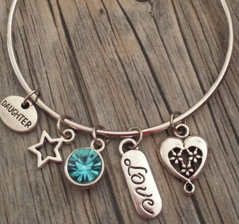 Daughter Bracelet Daughter Charm Bracelet Aqua Blue Crystal Etsy