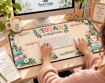 Teacher Desk Mat, Floral Desk Pad, Cute Office Mouse Pad, Today Productivity Mat, Teacher Gift, Home Office Decor