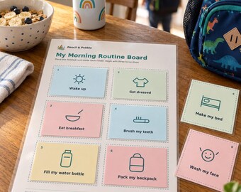 Morning Routine Chart for Kids Printable, Visual Schedule Cards and Before School Checklist, Grades 1-3 (Digital Download)