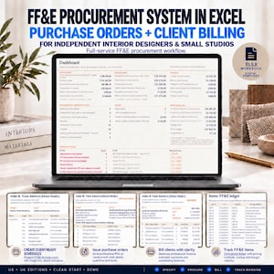 FF&E Procurement Excel Template for Interior Designers FFE Schedule Purchase Orders and Client Invoices