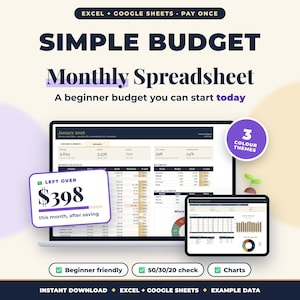 Simple Budget Spreadsheet for Beginners: Monthly Budget, Excel and Google Sheets