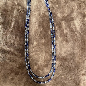44” Long Lapis Lazuli & Swarovski Necklace