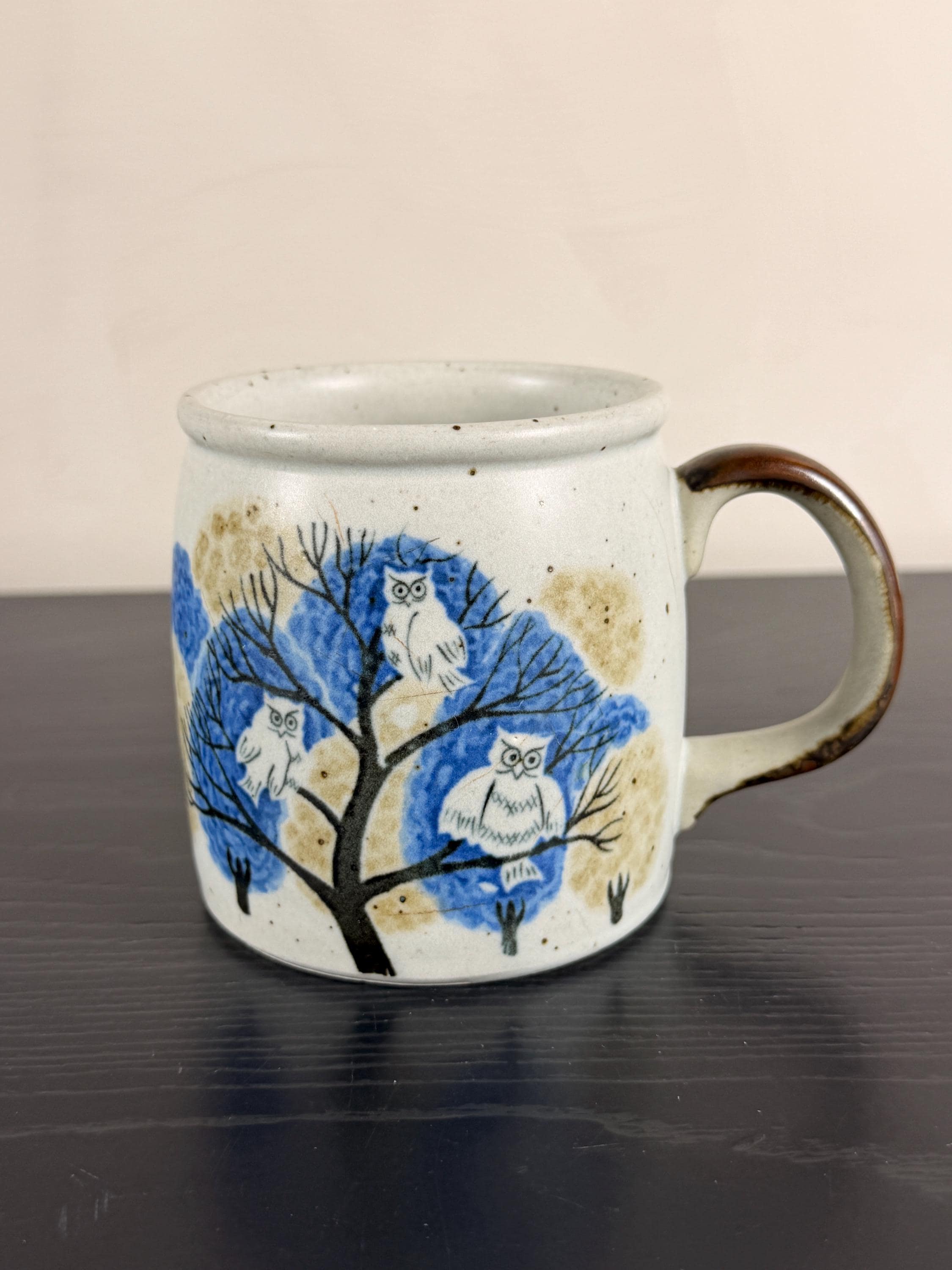 Vintage 1970s Otagiri Owl Mug | Hand-Painted Speckled Stoneware Coffee Cup