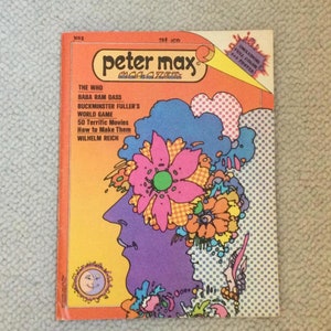 REDUCED PRICE Peter Max Vintage Collection-Twin Fitted Sheet, Extra Long Pillowcase, Magazine, Booklet & Greeting Card-c 1970-71 Sold as Lot