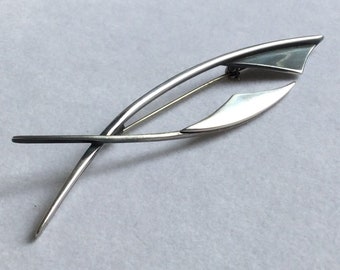 MidCentury Modern Minimalist Unisex Brooch - Lapel Pin Stamped Ossa Sterling - c 9 grams - Excellent Vintage Condition -
