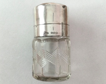 Antique Cut Glass & Sterling Silver Deco Style Scent Bottle by William Henry Sparrow circa 1911