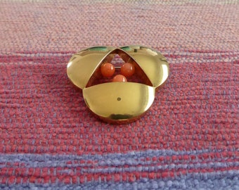 Vintage Modernist Design Geometric Brooch 18K Gold Vermeil over Sterling with Pink Coral Beads by Carl Lewis Druckman late 1980s