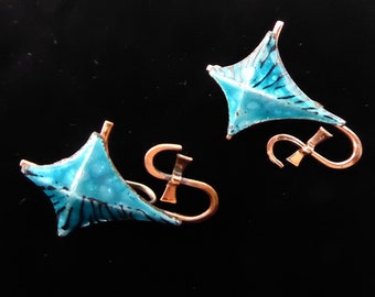 Vintage Matisse Renoir Enameled Copper Kite Earrings - Sterling Renoir Screw Back c 1950s SIGNED - Kite Fliers