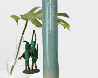 Mid-Century Ceramic Tall Vase - Perfect for Long Stems - Sophisticated Hand Slab Rolled Design