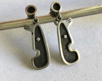 Hector Aguilar Mid Century Modern Screwback Earrings - Stamped HA Hecho En Mexico 925 - c 7.8 grams tw - circa 1940s-50s - Sterling w Patina