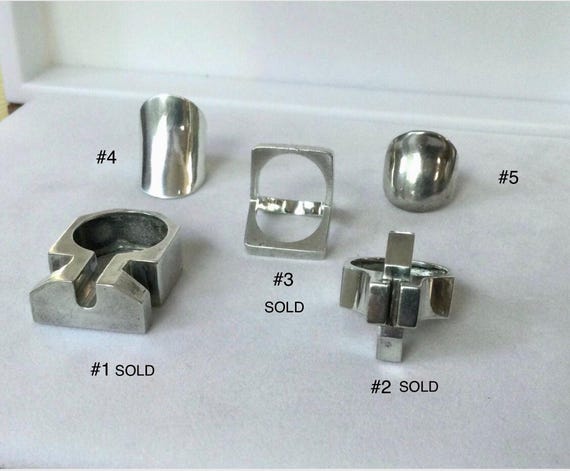 Mid Century Modern Sterling Silver Unisex Style Rings - Variety of Shapes and Sizes - Sold by Lot or Piece - Juli Guasch - Spain - Sze. 5