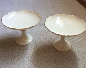 Vintage Lenox Cookie or Fruit Bowl French Pearl Rim Pedestals - SOLD AS SET- Cream with Hand Painted 24K Gold Accents - Gold Wreath Mark