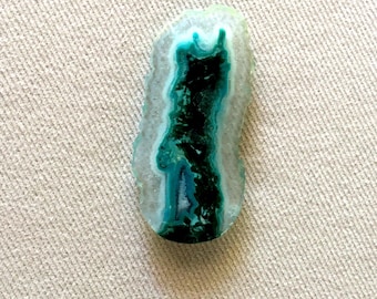Old AZ Gem Silica - Bolo Stone - 7 pct Chrysocolla Chalcedony & Malachite w Encapsulated Druzy - c 80 cts - c 57 x 27 x 3mm - Collect or Use