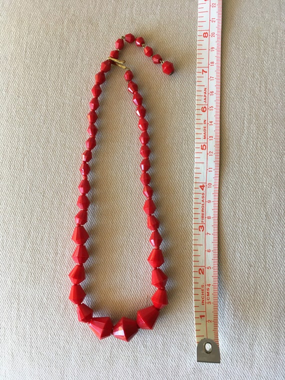 Red -Vintage West German Opaque Red Faceted Glass… - image 3