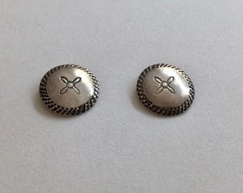 Star Concho Native American Silver Buttons - Probably Navajo or Zuni - Set of 2 - c 4.8 grams tw - Excellent Original Patina