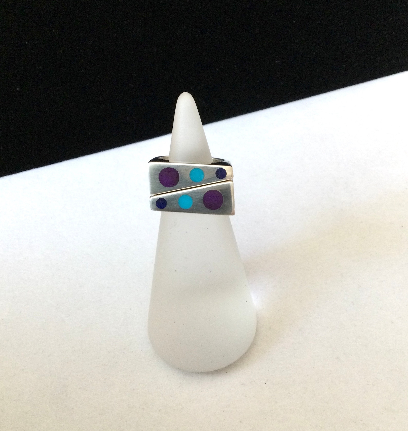 Modernist 1980s Geometric Stackable Statement Ring 1 Silver W Sugilite ...