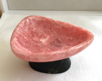 Argentine Rhodochrosite Gemstone Bowl - c. 3 inch w Pedestal Base - Pink - High Polish - 1980s - Ideal Gift