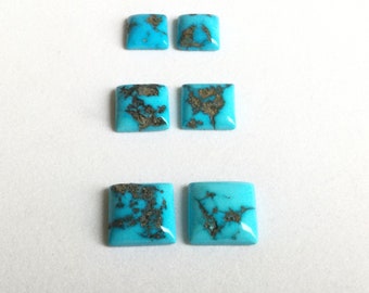 Arizona Sleeping Beauty Turquoise w Pyrite Designer Cut Cabs - Sold By Pairs or Lot - Vintage c 1980s DIY Ready to Set Gem Collection