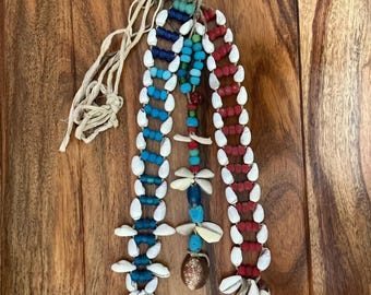 Vintage Tribal Rattle Bib Necklace - Cowrie Shells and Glass Trade Beads in Traditional Design  -  Carl Lewis Druckman Collection