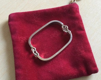 Modernist Silver Bracelet - Puig Doria Barcelona - c. 1980's 2 Piece Split Design - Stamped 925 - c 7" - Original Branded Red Velvet Bag