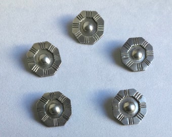 William Spratling Silver Octagon Buttons - Set of 5 c 1940s - c 41.5 grams tw - Hand Cut Lightly Polished Patina
