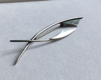 MidCentury Modern Minimalist Unisex Brooch - Lapel Pin Stamped Ossa Sterling - c 9 grams - Excellent Vintage Condition -