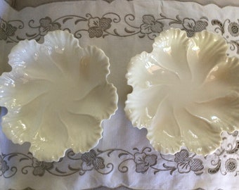 Vintage Lenox Candy Dishes Leaf Collection, SOLD As SET, Cream White, Lenox Green Wreath Made in USA Mark, c early 1950s