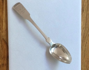Antique Fiddle Pattern Serving Spoon - Makers Stamp - Mumber, Mid 19th Century Design c 41.3 grams of Heavy Gauge Coin Silver