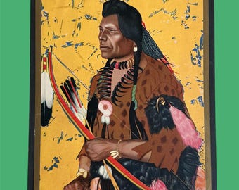 Vintage Night Shoots Blackfeet Brave Glacier National Park Color Print by W Langdon Kihn
