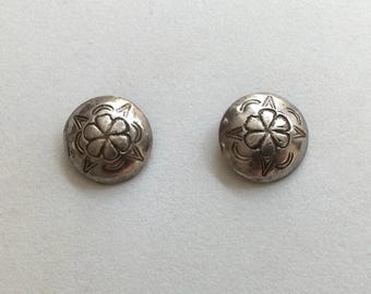 Flower Concho Native American Silver Buttons - Probably Navajo - Set of 2 -  c 5.8 grams tw - Excellent Original Patina