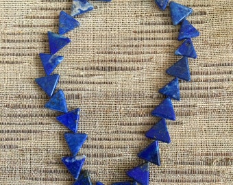 Bead Strand DIY 25pcs Triangular Lapis Lazuli - Early 1990s - c 14 to 16mm  - c 40 grams - Lots of Photos