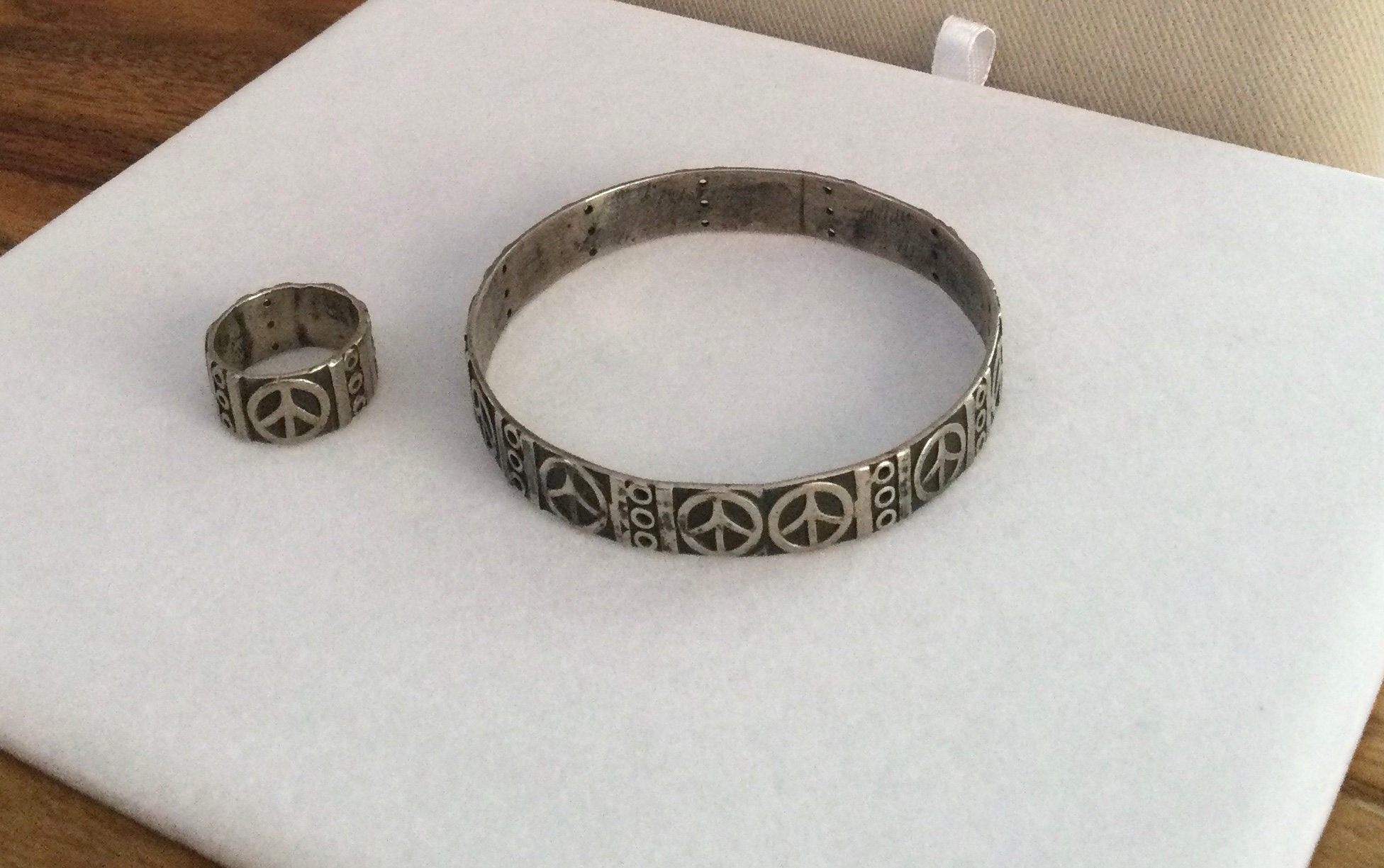 Vintage Peace Sign Bracelet & Ring Set - JHC Taxco Sterling 925 - Eagle 173 - Hecho En Mexico - 33.5 gms - Ring Size circa 7.5/8