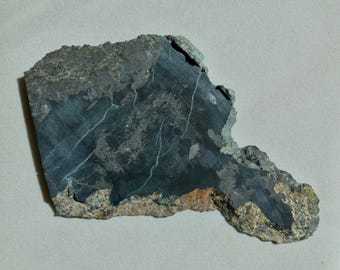 Black Magnetite Jade Slab - Natural Specimen - Sliced Front and Back - c 6 3/8" L x 4 1/4" W at widest point x 5.6mm Thick - USA Specimen