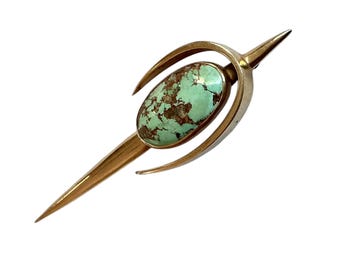 Henry Steig 14K Gold & Turquoise Brooch - Lapel Pin - Mid C Modernist Designer - circa 1940s/1950s