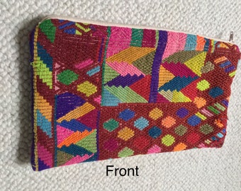 iPad Mini and Accessories Case - Vintage Guatemalan Huipil Panel Multi-Color Geometric Design Clutch Bag w Zipper Closure c 1960s - Handmade