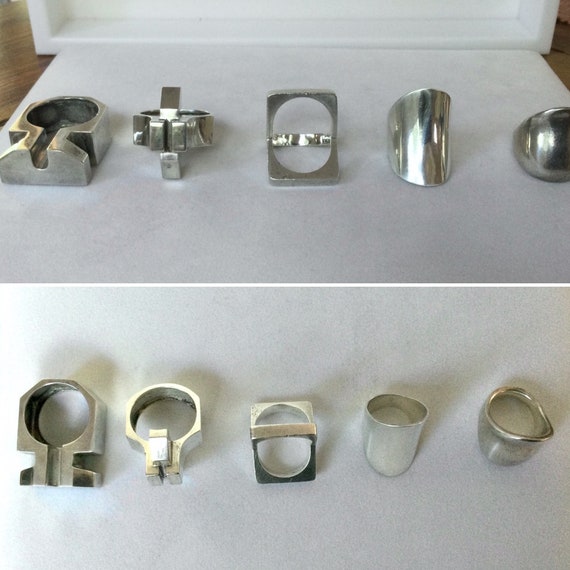 Mid Century Modern Sterling Silver Unisex Style Rings - Variety of Shapes and Sizes - Sold by Lot or Piece - Juli Guasch - Spain - Sze. 5 View 6