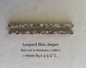 Gem Quality Leopard Skin Jasper Sticks cut in Germany c 1989 - c 6mm Sq x 4 3/4" L from the Carl Lewis Druckman Mineral Cabochon Collection
