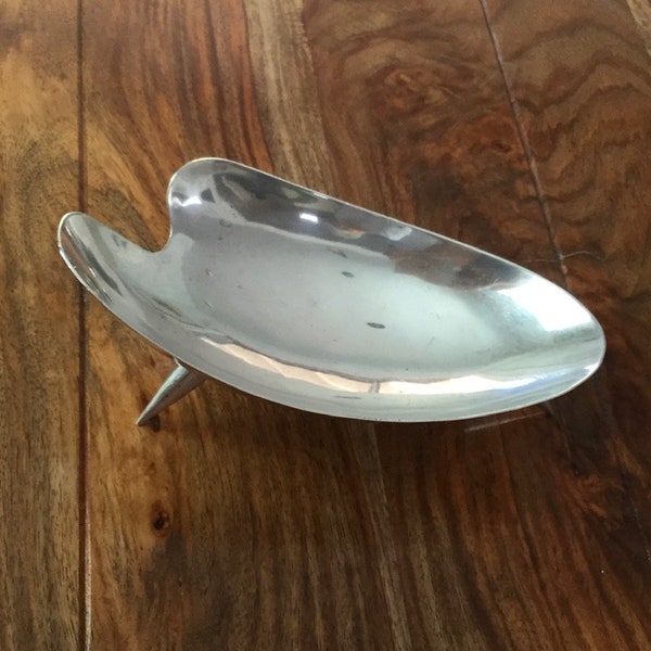 Mid C Modern Perlita "JCS" Taxco Free Form Sterling Silver Bowl - Biomorphic w Tapered Cone Shape Legs - Makers Mark - Sterling - Mexico
