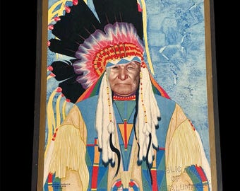 Vintage Mountain Chief Blackfeet Brave Glacier National Park Color Print by W. Langdon Kihn