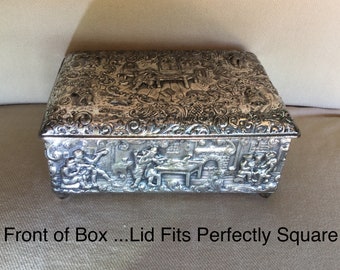 Antique Barbour Silver Co Plated - Repousse Wood Lined Table Box -  1892 to 1898 - Makers Mark USA- No 3949 - 2 Pipes and Windmill