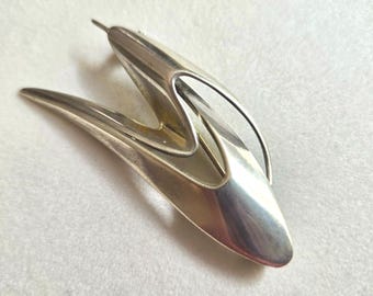 Mid C Modern Silver Stylized Bird Brooch by Poul Warmind for Thomas Lynton Mott - 1963