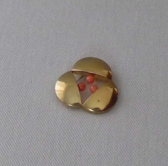 Vintage Modernist Design Geometric Brooch 18K Gol… - image 3