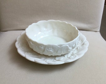 Antique Minton Parian China Bowl & Plate Set - Water Lily Pattern #33 - Rare Collectible - circa 1854, Stamped with Snake