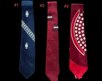 Vintage Silk Tie Collection in Red, White and Blue - Sold by Piece or Lot - circa 1940s to 1970s