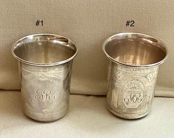 Authentic Imperial Russian Silver Antique Kiddush Cups 1882 - Matching Pair of Beakers - Sold As Set