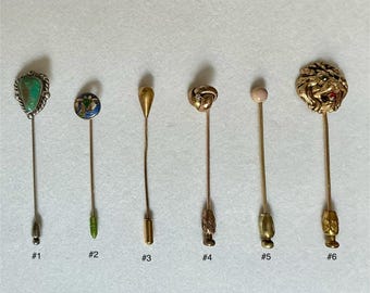 6 Vintage to Antique Stickpins in Silver or Gold - Sold by Piece or Set
