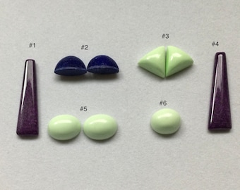 Lemon Chrysoprase, Sugilite & Lapis Designer Cut Cabs -Sold by Lot, Pair or Piece at Carat Price - c 62.36 tcw - Ready to Set Vintage c 1988